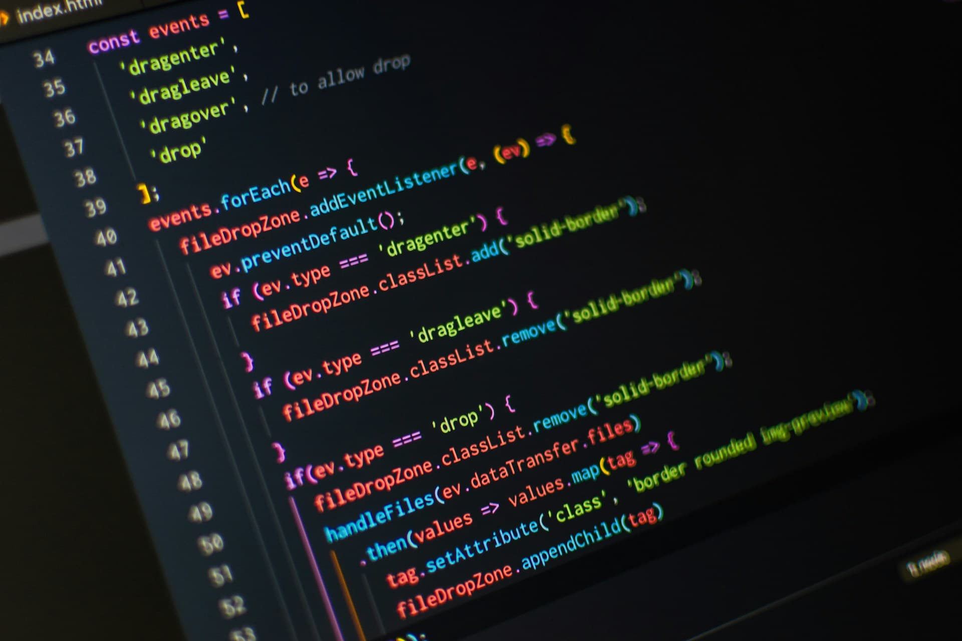 Code on screen
